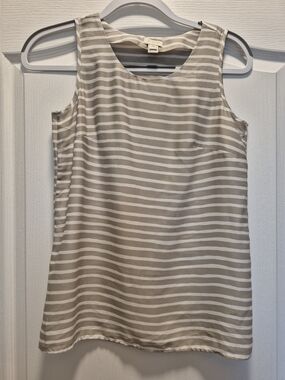 J.Crew Sleeveless Striped Shell Top - Taupe & White